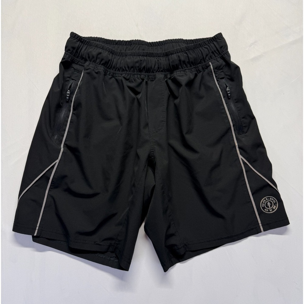 Gold's Gym Athletic Shorts Mens Large Black Stretch Logo Elastic Waist Training